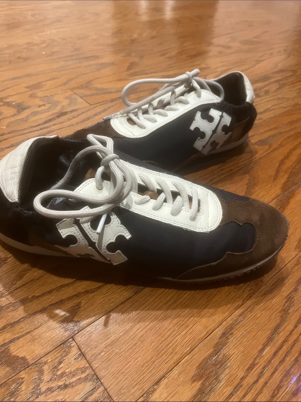 Tory Burch Black, Brown & White Low-Top Lace Sneakers